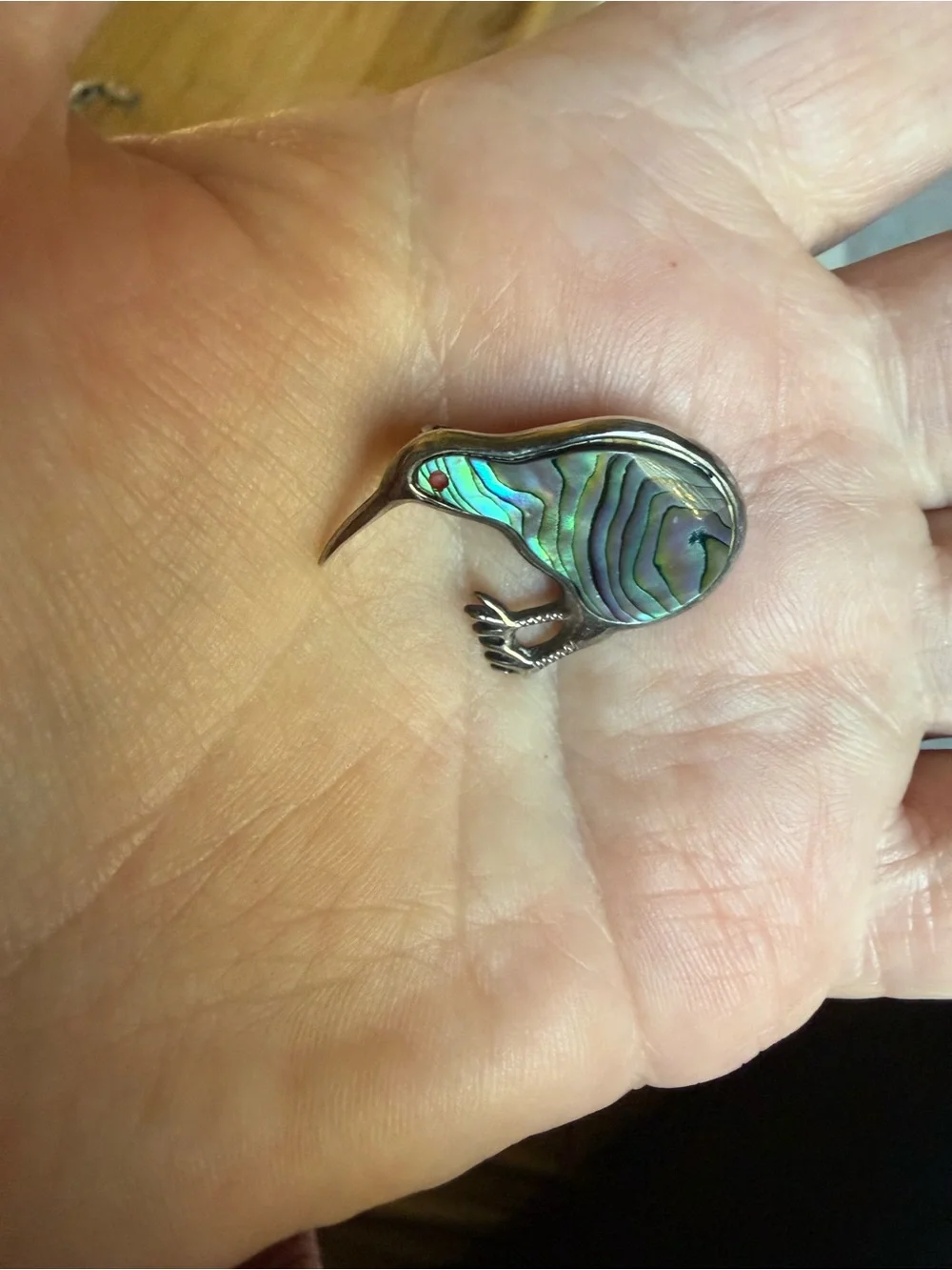 Kiwi Bird Abalone Shell Sterling Silver 925 Brooch Pin